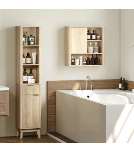 Columna Alta de Baño con Estantes y Cajón Diseño Compacto y Funcional para Espacios Reducidos 33x30x170 cm Tono Madera