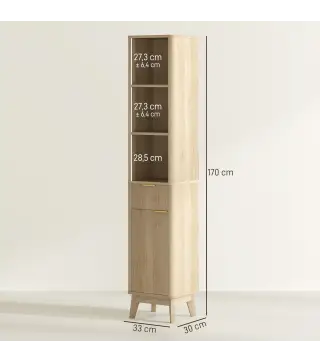 Columna Alta de Baño con Estantes y Cajón Diseño Compacto y Funcional para Espacios Reducidos 33x30x170 cm Tono Madera