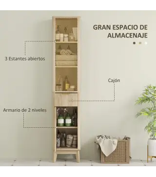 Columna Alta de Baño con Estantes y Cajón Diseño Compacto y Funcional para Espacios Reducidos 33x30x170 cm Tono Madera