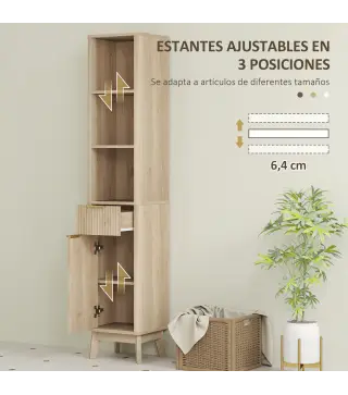 Columna Alta de Baño con Estantes y Cajón Diseño Compacto y Funcional para Espacios Reducidos 33x30x170 cm Tono Madera