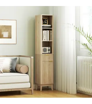Columna Alta de Baño con Estantes y Cajón Diseño Compacto y Funcional para Espacios Reducidos 33x30x170 cm Tono Madera