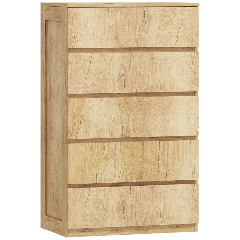 Cómoda 5 Cajones para Dormitorio Moderna Diseño sin Tiradores para Comedor Entrada 60x39x100 cm Madera Natural Cómoda 5 Cajones para Dormitorio Moderna Diseño sin Tiradores para Comedor Entrada 60x39x100 cm Madera Natural
