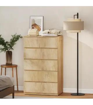 Cómoda 5 Cajones para Dormitorio Moderna Diseño sin Tiradores para Comedor Entrada 60x39x100 cm Madera Natural