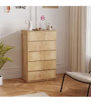 Cómoda 5 Cajones para Dormitorio Moderna Diseño sin Tiradores para Comedor Entrada 60x39x100 cm Madera Natural
