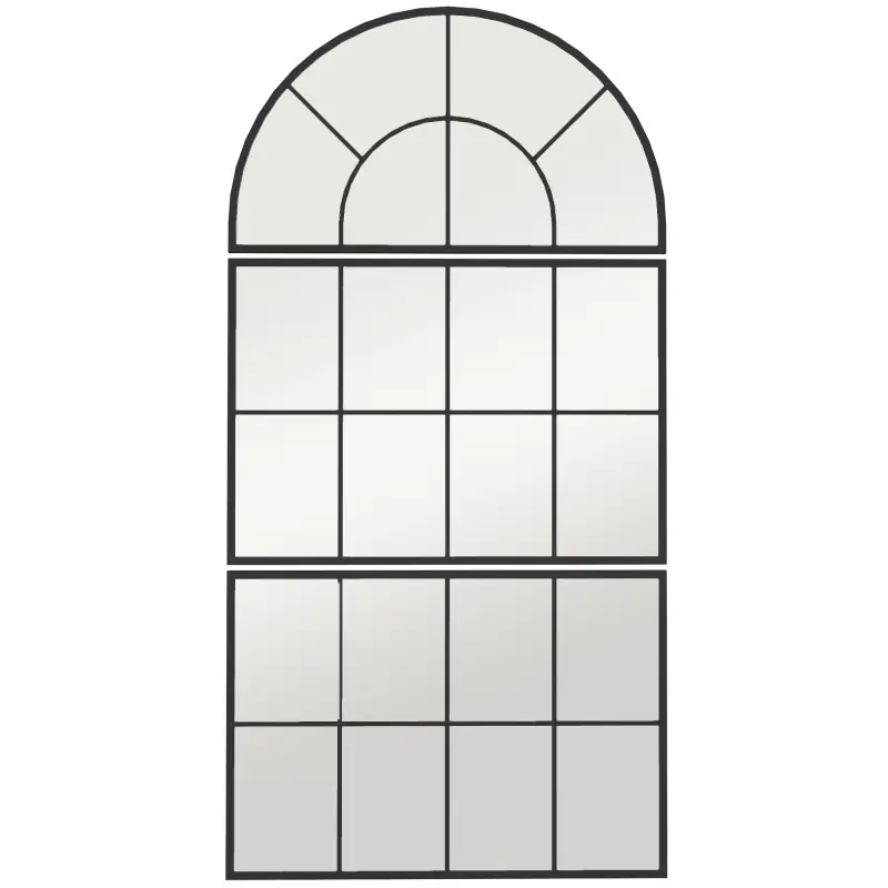 Espejo de Pared 76x149 cm 3 Piezas Espejo de Recibidor con Marco de Metal en Forma de Ventana para Salón Negro
