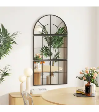 Espejo de Pared 76x149 cm 3 Piezas Espejo de Recibidor con Marco de Metal en Forma de Ventana para Salón Negro