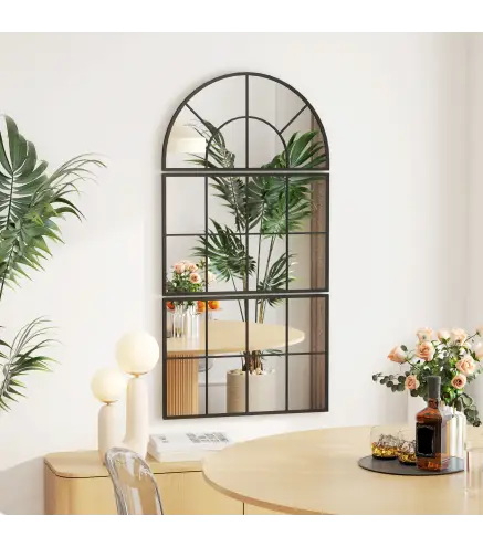 Espejo de Pared 76x149 cm 3 Piezas Espejo de Recibidor con Marco de Metal en Forma de Ventana para Salón Negro