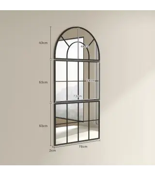 Espejo de Pared 76x149 cm 3 Piezas Espejo de Recibidor con Marco de Metal en Forma de Ventana para Salón Negro