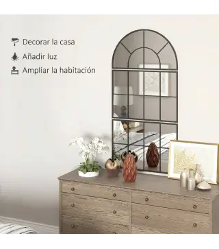 Espejo de Pared 76x149 cm 3 Piezas Espejo de Recibidor con Marco de Metal en Forma de Ventana para Salón Negro