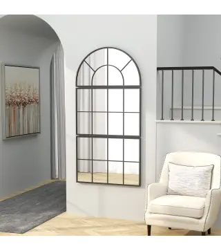 Espejo de Pared 76x149 cm 3 Piezas Espejo de Recibidor con Marco de Metal en Forma de Ventana para Salón Negro
