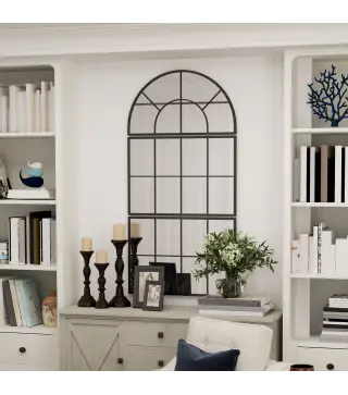 Espejo de Pared 76x149 cm 3 Piezas Espejo de Recibidor con Marco de Metal en Forma de Ventana para Salón Negro