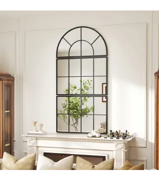 Espejo de Pared 76x149 cm 3 Piezas Espejo de Recibidor con Marco de Metal en Forma de Ventana para Salón Negro