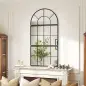 Espejo de Pared 76x149 cm 3 Piezas Espejo de Recibidor con Marco de Metal en Forma de Ventana para Salón Negro