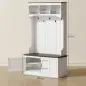 Perchero Zapatero con Banco Zapatero Ganchos Estantes y Compartimentos para Entrada Pasillo Salón 105x40x180 cm Blanco