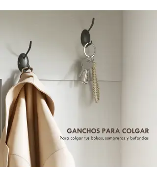 Perchero Zapatero con Banco Zapatero Ganchos Estantes y Compartimentos para Entrada Pasillo Salón 105x40x180 cm Blanco