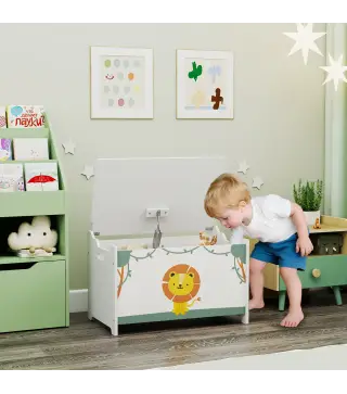 Caja de Almacenaje Juguetes 53L Baúl Juguetes Infantil con Tapa Abatible y Pistón de Gas para Sala de Juegos Verde