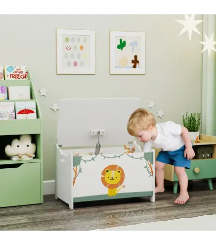 Caja de Almacenaje Juguetes 53L Baúl Juguetes Infantil con Tapa Abatible y Pistón de Gas para Sala de Juegos Verde