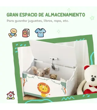 Caja de Almacenaje Juguetes 53L Baúl Juguetes Infantil con Tapa Abatible y Pistón de Gas para Sala de Juegos Verde