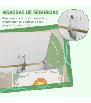 Caja de Almacenaje Juguetes 53L Baúl Juguetes Infantil con Tapa Abatible y Pistón de Gas para Sala de Juegos Verde