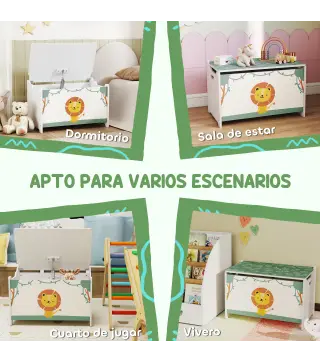 Caja de Almacenaje Juguetes 53L Baúl Juguetes Infantil con Tapa Abatible y Pistón de Gas para Sala de Juegos Verde