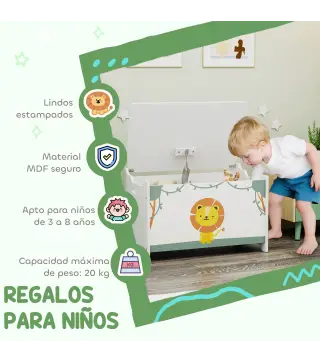 Caja de Almacenaje Juguetes 53L Baúl Juguetes Infantil con Tapa Abatible y Pistón de Gas para Sala de Juegos Verde