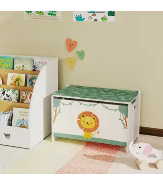 Caja de Almacenaje Juguetes 53L Baúl Juguetes Infantil con Tapa Abatible y Pistón de Gas para Sala de Juegos Verde