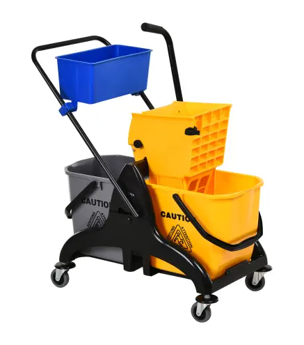 Cubo de Fregona 26 L con Ruedas Sistema de Escurridor Asa de Transporte y Doble Cubetas 78x45x95 cm Multicolor