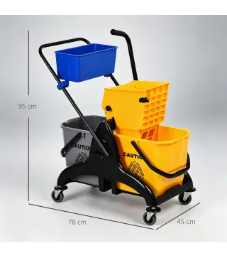 Cubo de Fregona 26 L con Ruedas Sistema de Escurridor Asa de Transporte y Doble Cubetas 78x45x95 cm Multicolor