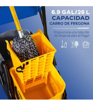 Cubo de Fregona 26 L con Ruedas Sistema de Escurridor Asa de Transporte y Doble Cubetas 78x45x95 cm Multicolor