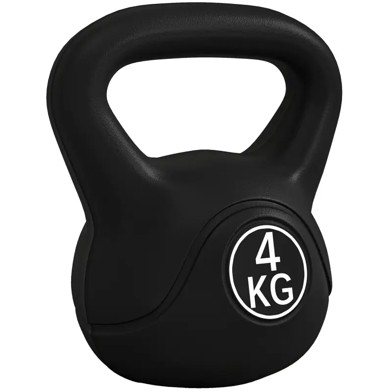 Pesa Rusa de 4 kg Kettlebell Relleno de Arena con Mango Ancho y Base Plana para Entrenamiento 18x12x20 cm Negro