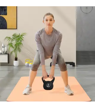 Pesa Rusa de 4 kg Kettlebell Relleno de Arena con Mango Ancho y Base Plana para Entrenamiento 18x12x20 cm Negro
