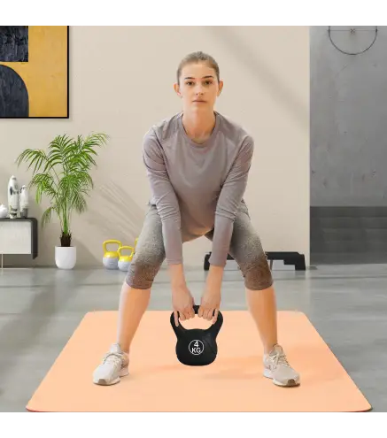 Pesa Rusa de 4 kg Kettlebell Relleno de Arena con Mango Ancho y Base Plana para Entrenamiento 18x12x20 cm Negro