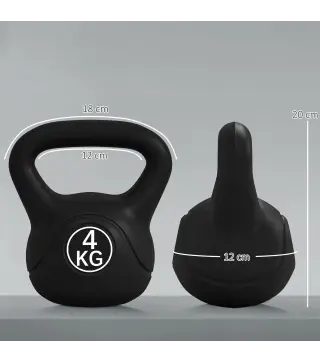 Pesa Rusa de 4 kg Kettlebell Relleno de Arena con Mango Ancho y Base Plana para Entrenamiento 18x12x20 cm Negro