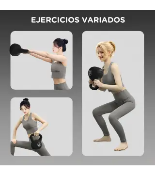 Pesa Rusa de 4 kg Kettlebell Relleno de Arena con Mango Ancho y Base Plana para Entrenamiento 18x12x20 cm Negro