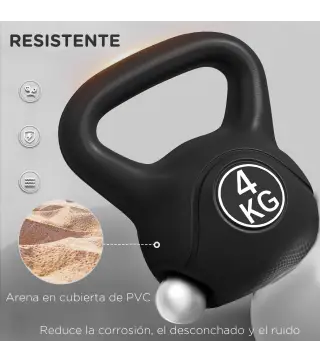 Pesa Rusa de 4 kg Kettlebell Relleno de Arena con Mango Ancho y Base Plana para Entrenamiento 18x12x20 cm Negro