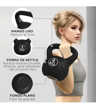 Pesa Rusa de 4 kg Kettlebell Relleno de Arena con Mango Ancho y Base Plana para Entrenamiento 18x12x20 cm Negro