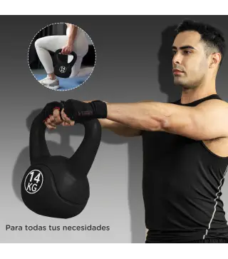 Pesa Rusa de 4 kg Kettlebell Relleno de Arena con Mango Ancho y Base Plana para Entrenamiento 18x12x20 cm Negro