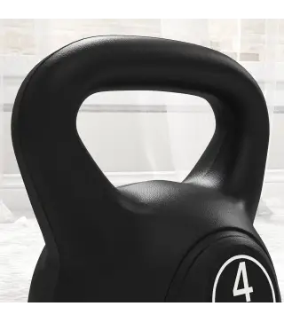 Pesa Rusa de 4 kg Kettlebell Relleno de Arena con Mango Ancho y Base Plana para Entrenamiento 18x12x20 cm Negro