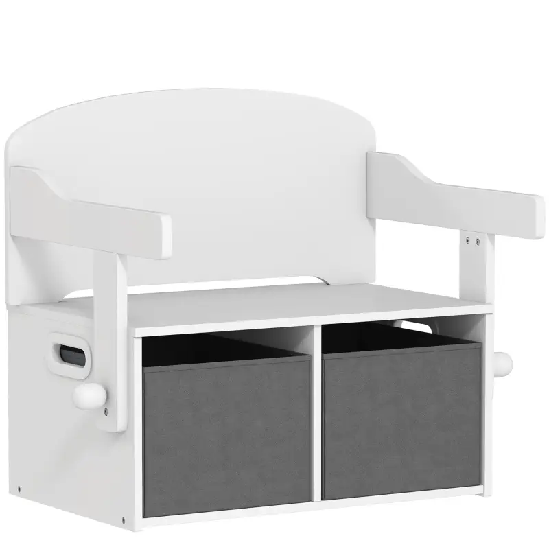 Banco Infantil Convertible 3 en 1 Juego de Mesa y Silla Baúl de Juguetes con Cubos de Tela Extraíbles Blanco Banco Infantil Convertible 3 en 1 Juego de Mesa y Silla Baúl de Juguetes con Cubos de Tela Extraíbles Blanco
