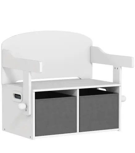 Banco Infantil Convertible 3 en 1 Juego de Mesa y Silla Baúl de Juguetes con Cubos de Tela Extraíbles Blanco