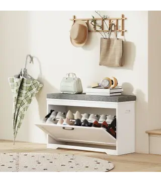 Banco Zapatero Moderno con Asiento Acolchado Estante Ajustable para 8 Pares de Zapatos para Entrada 80x30x50 cm Blanco