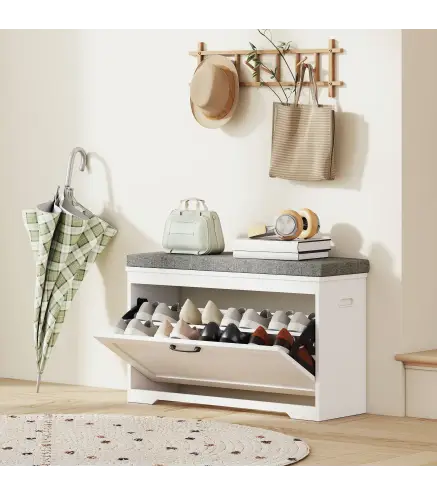 Banco Zapatero Moderno con Asiento Acolchado Estante Ajustable para 8 Pares de Zapatos para Entrada 80x30x50 cm Blanco
