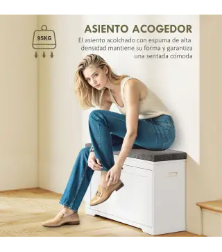 Banco Zapatero Moderno con Asiento Acolchado Estante Ajustable para 8 Pares de Zapatos para Entrada 80x30x50 cm Blanco