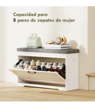 Banco Zapatero Moderno con Asiento Acolchado Estante Ajustable para 8 Pares de Zapatos para Entrada 80x30x50 cm Blanco