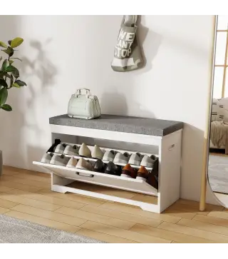 Banco Zapatero Moderno con Asiento Acolchado Estante Ajustable para 8 Pares de Zapatos para Entrada 80x30x50 cm Blanco