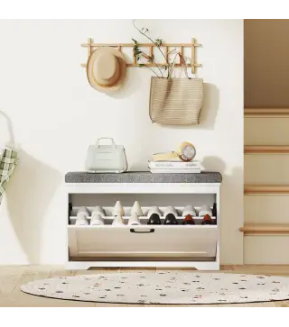 Banco Zapatero Moderno con Asiento Acolchado Estante Ajustable para 8 Pares de Zapatos para Entrada 80x30x50 cm Blanco