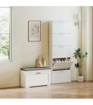Banco Zapatero Moderno con Asiento Acolchado Estante Ajustable para 8 Pares de Zapatos para Entrada 80x30x50 cm Blanco