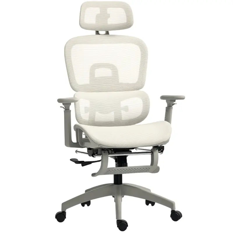 Silla de Oficina Ergonómica de Malla con Reposabrazos 3D Reclinable a 135° Reposacabezas Ajustable Beige Silla de Oficina Ergonómica de Malla con Reposabrazos 3D Reclinable a 135° Reposacabezas Ajustable Beige