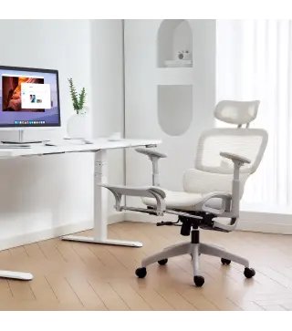 Silla de Oficina Ergonómica de Malla con Reposabrazos 3D Reclinable a 135° Reposacabezas Ajustable Beige