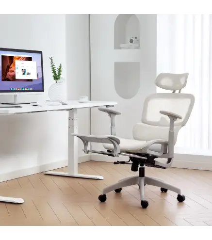 Silla de Oficina Ergonómica de Malla con Reposabrazos 3D Reclinable a 135° Reposacabezas Ajustable Beige